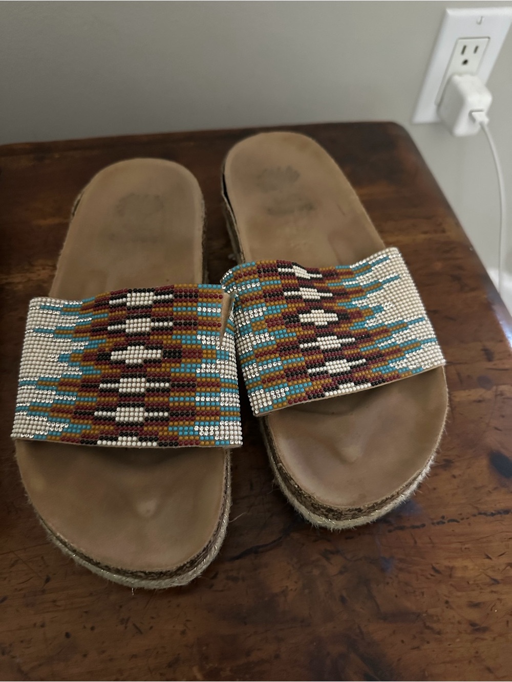 Beaded Slide Sandals - Multi Bead Pattern size 39